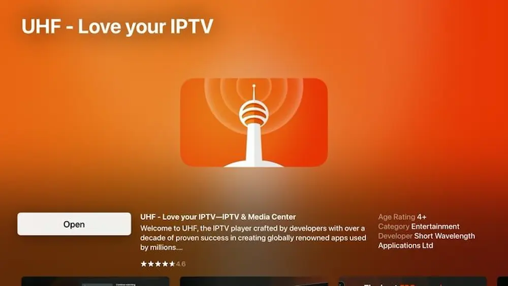 Open UHF IPTV App on Apple TV